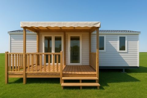 Mobil home *CONFORT* 3 chambres - 6 personnes AVEC climatisation + tv + terrasse en bois couverte.