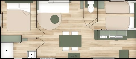 Mobil home * CONFORT* 2 chambres - 4 personnes  AVEC climatisation + tv + terrasse en bois couverte.