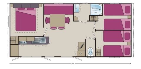 plan mobil home *confort* 3 chambres 6 personnes camping le chassezac sud ardeche